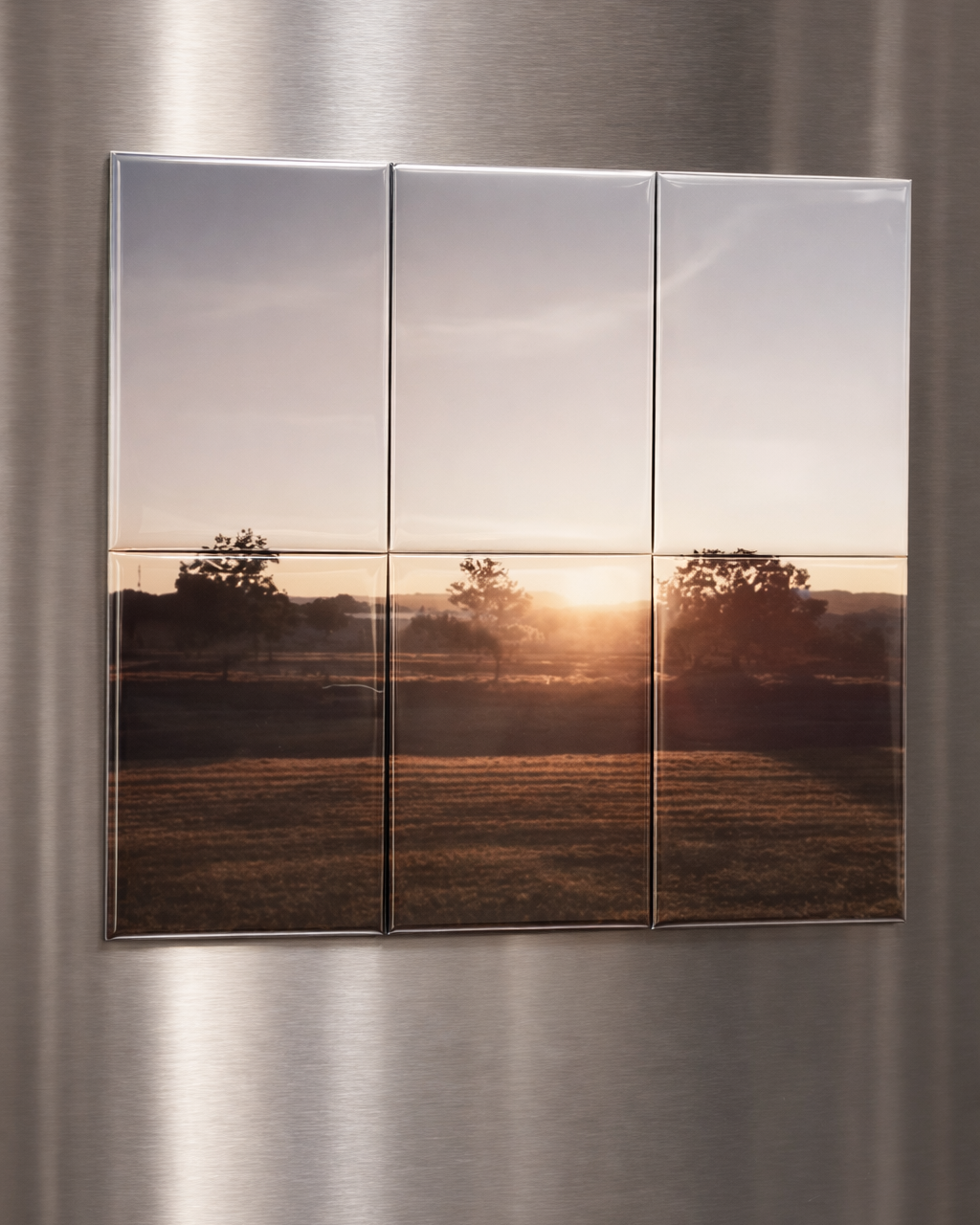 Magnet landscape puzzle on a metallic wall